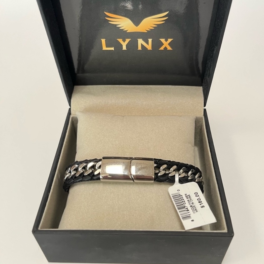 Lynx Men’s Black Braided Stainless Steel Bracelet - Picture 3 of 8